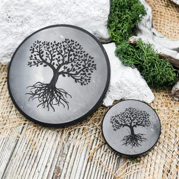 картинка Плитки круглые полированные c гравировкой Дерево жизни, шунгит от интернет-магазина Планета Шунгита