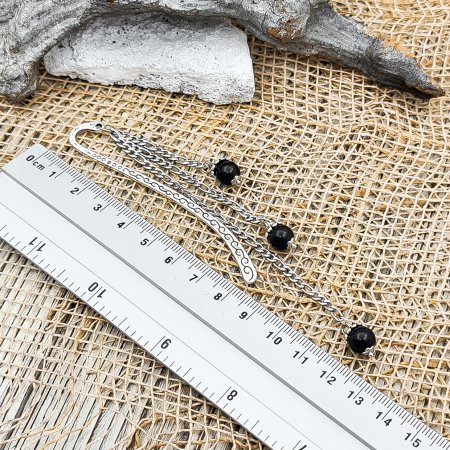 Металлическая закладка для книг с подвеской "3 бусины" , шунгит