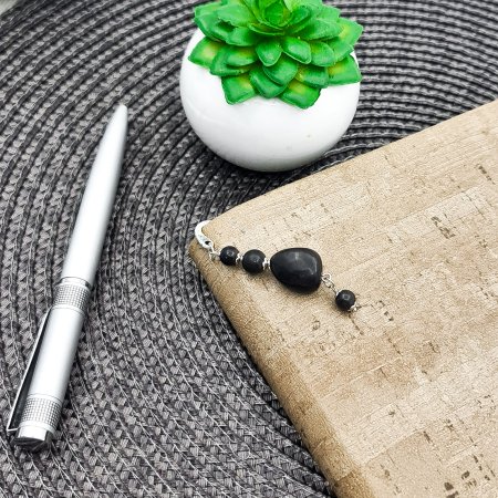 Металлическая закладка для книги с подвеской "Этник", шунгит