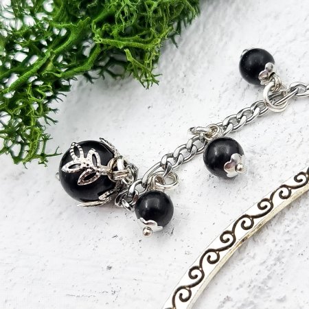 Металлическая закладка для книг "Ягодки" с бусинами, шунгит