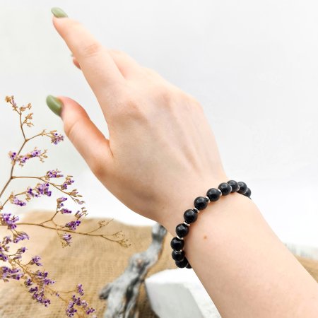 Браслет на резинке с ронделями, шунгит