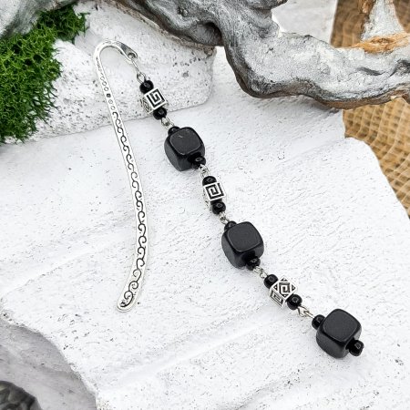 Металлическая закладка для книг "Античная" с бусинами, шунгит