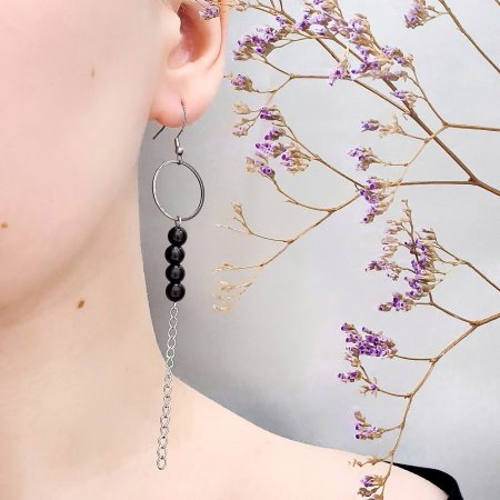 Серьги с цепочкой 6 мм, шунгит