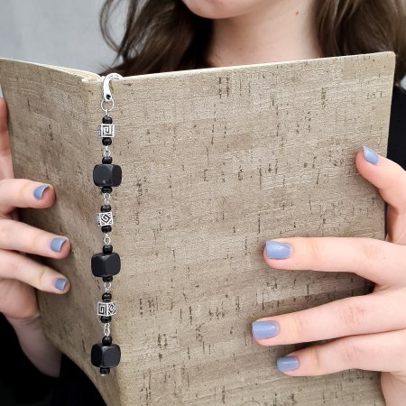 Металлическая закладка для книг "Античная" с бусинами, шунгит