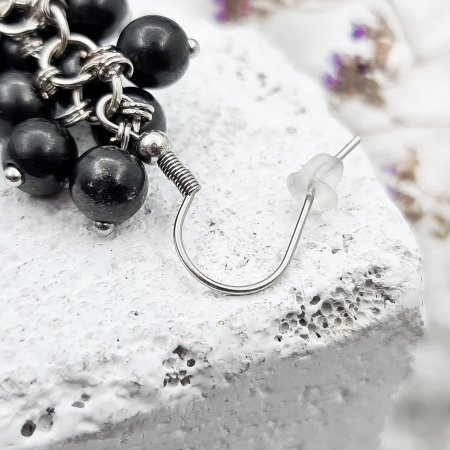 Серьги Гроздья 6 мм, шунгит