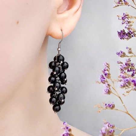 Серьги Гроздья 6 мм, шунгит
