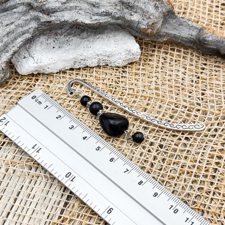 Металлическая закладка для книги с подвеской "Этник", шунгит