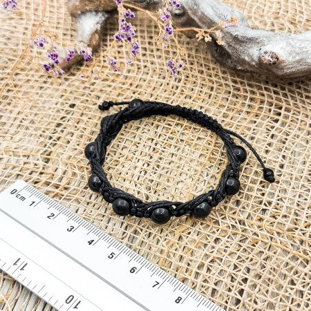 Браслет Шунгит Шамбала 3-е Плетение 8 мм (17 размер)