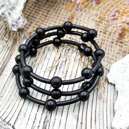 Браслет мемори классика 8 мм, шунгит