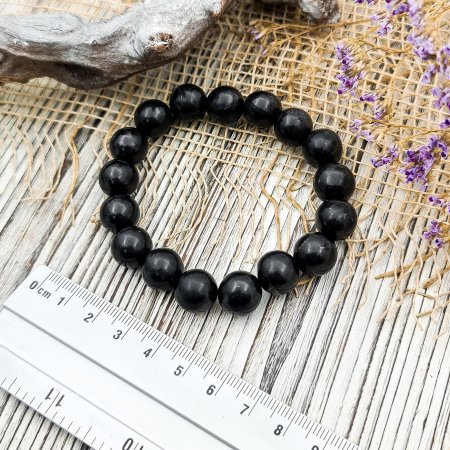 Браслет на резинке с бусиной 12 мм, шунгит