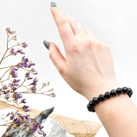 Браслет на резинке с бусиной 10 мм, шунгит Браслет на резинке с бусиной 10 мм, шунгит