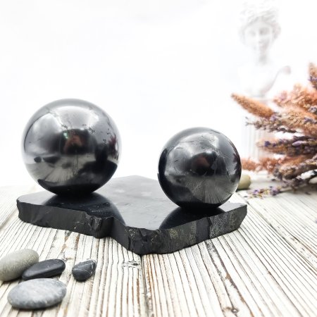 Подставка под 2 шара/яйца декоративная, шунгит