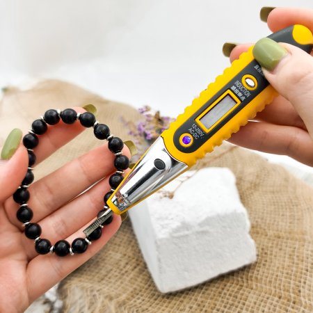 Браслет на резинке с ронделями, шунгит