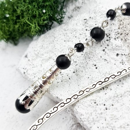 Металлическая закладка для книг с подвеской "Византия", шунгит