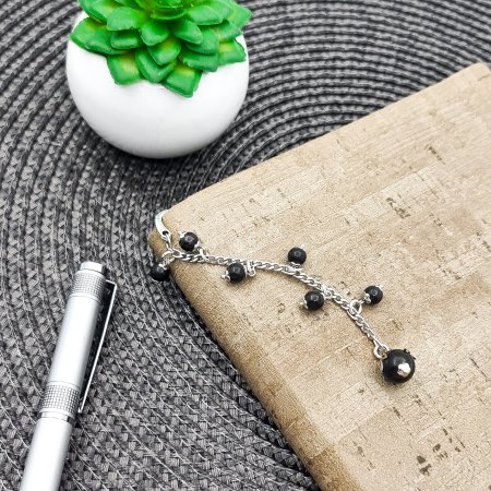 Металлическая закладка для книг "Ягодки" с бусинами, шунгит