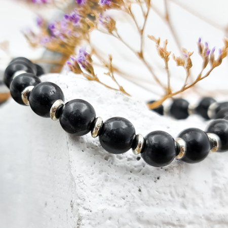 Браслет на резинке с ронделями, шунгит