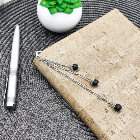 Металлическая закладка для книг с подвеской "3 бусины" , шунгит