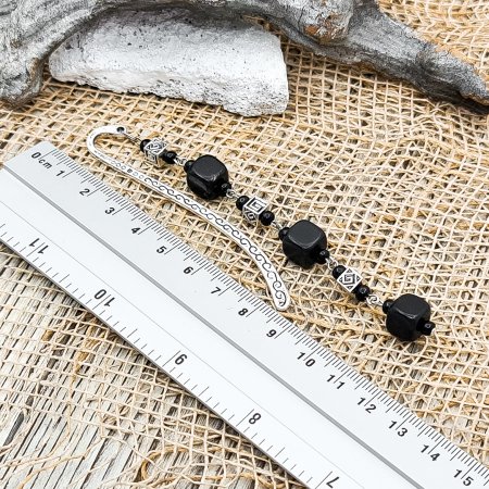 Металлическая закладка для книг "Античная" с бусинами, шунгит