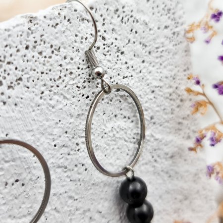 Серьги с цепочкой 6 мм, шунгит