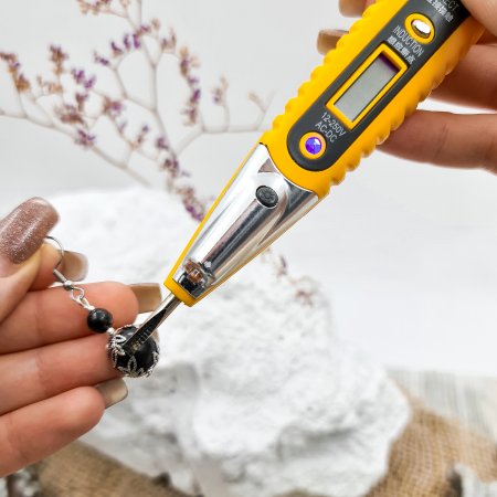 Серьги "Листик" с бусиной 12 мм, шунгит