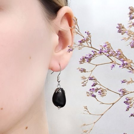 Серьги с галтовкой "Листики", шунгит