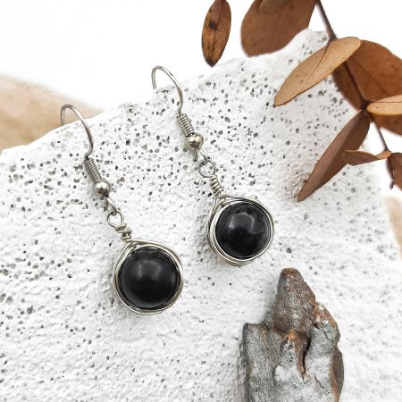 Серьги  с бусиной 10 мм, шунгит