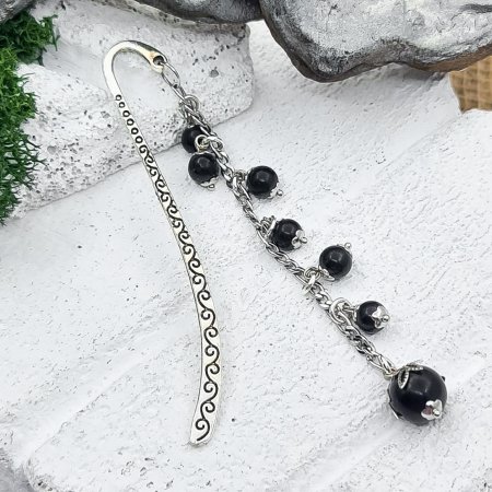 Металлическая закладка для книг "Ягодки" с бусинами, шунгит