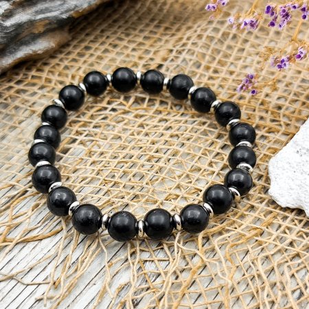 Браслет на резинке с ронделями, шунгит